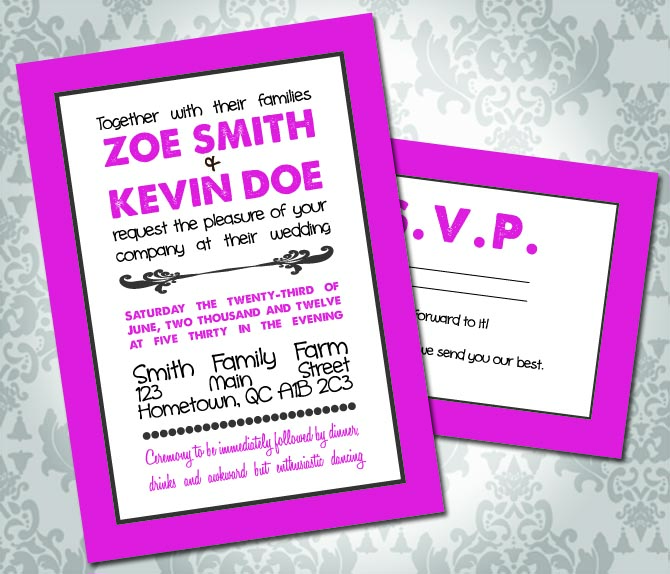 Wedding Invitation - Color Block - Text Block - Party Invitation & RSVP - Custom