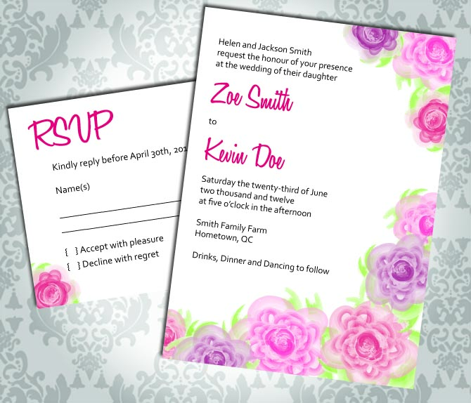 Wedding Invitation - Rose - Party Invitation and RSVP - Custom