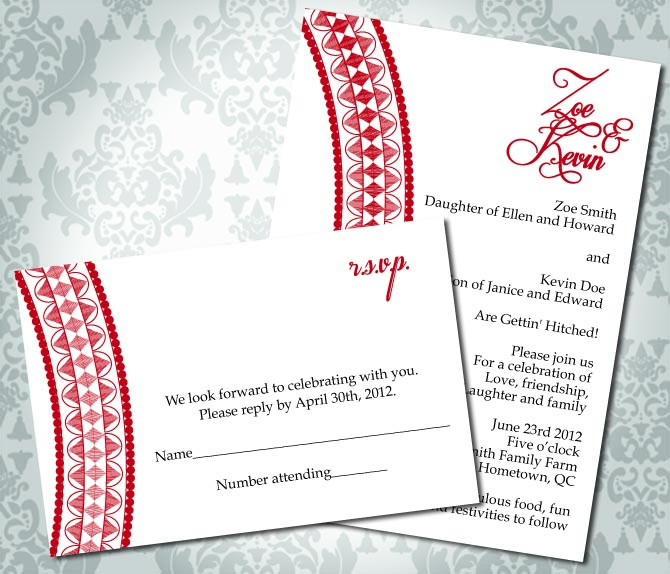 Wedding Invitation - Henna Inspired - Party Invitation and RSVP - Custom