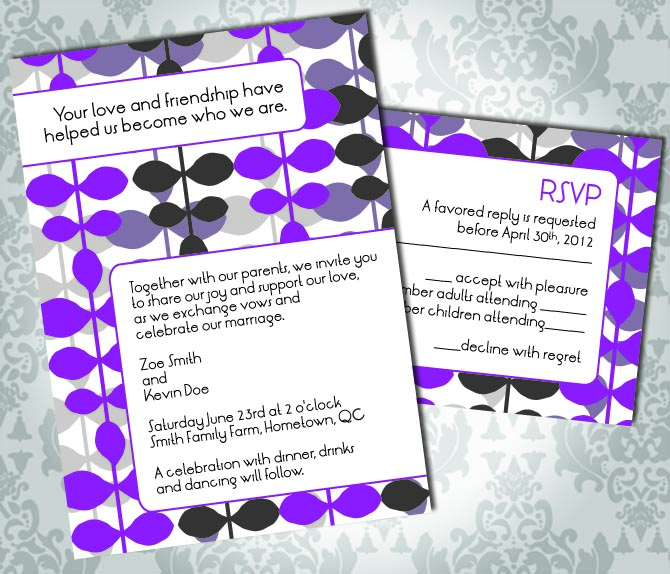 Wedding Invitation - Retro Abstract Pattern - Party Invitation and RSVP - Custom