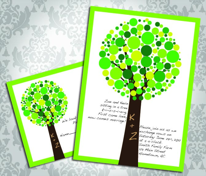Wedding Invitation - Bubble Tree - Party Invitation and RSVP - Custom