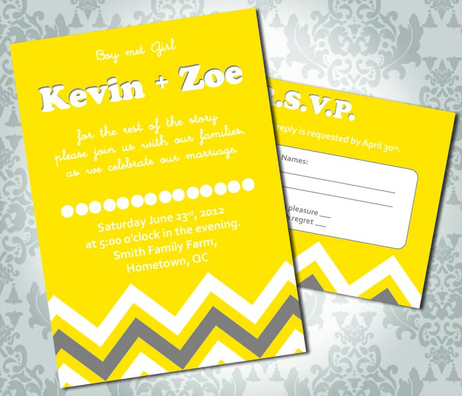 Wedding Invitation - Zig Zag Chevron - Party Invitation and RSVP