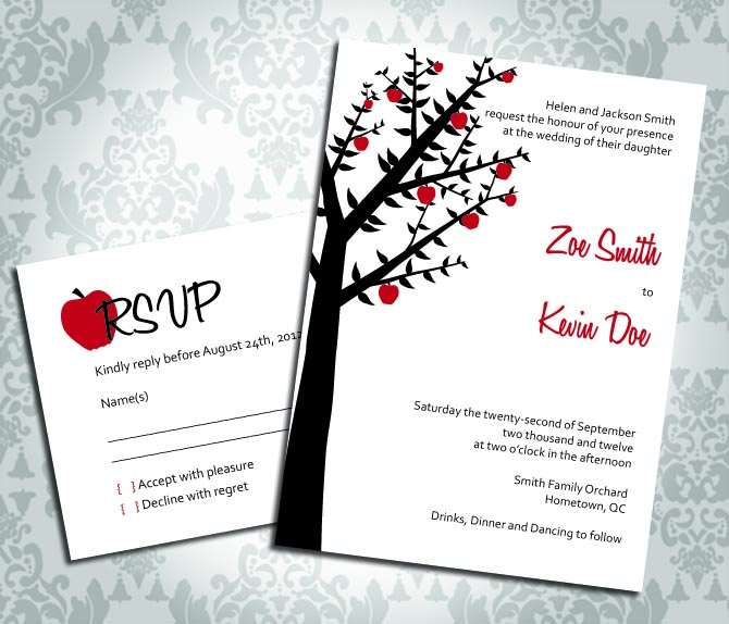 Wedding Invitation - Apple Tree Orchard - Party Invitation and RSVP