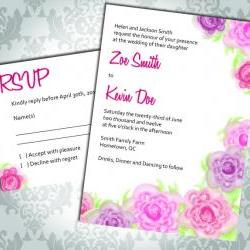 Wedding Invitation - Rose - Party Invitation and RSVP - Custom