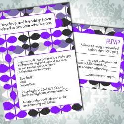 Wedding Invitation - Retro Abstract Pattern - Party Invitation and RSVP - Custom
