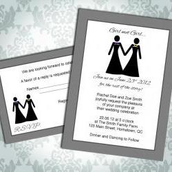 Lesbian Wedding Invitation / Commitment Ceremony - Girl met Girl - RSVP - Custom